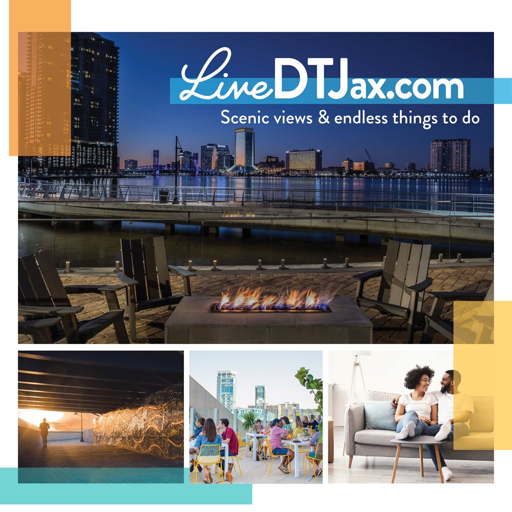 Graphic Promoting the LiveDTJax Sites. Graphic reads "LiveDTJax.com Scenic Views & Endless Things to Do"