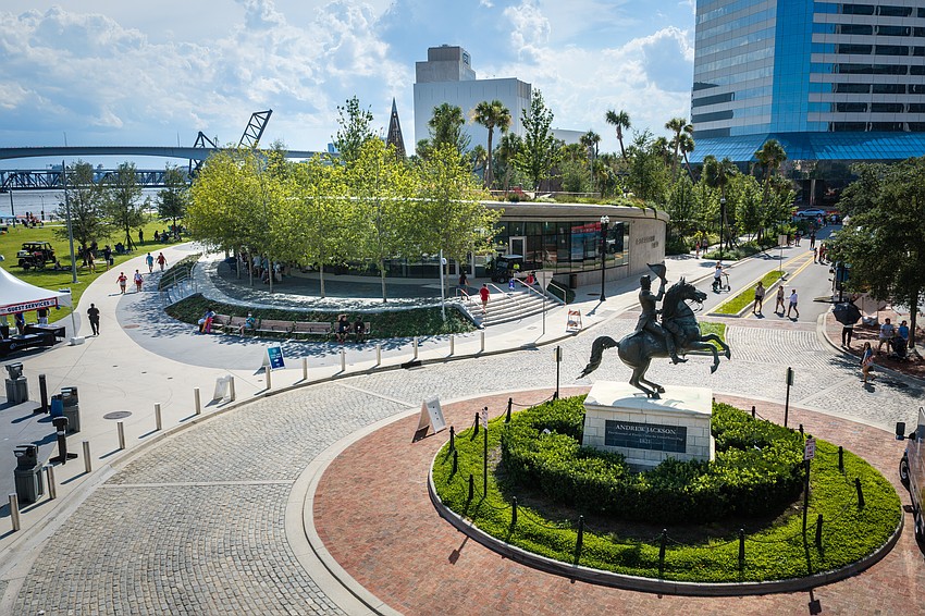 Aerial Image of the Cafe Building at Riverfront Plaza that will house European Street Cafe