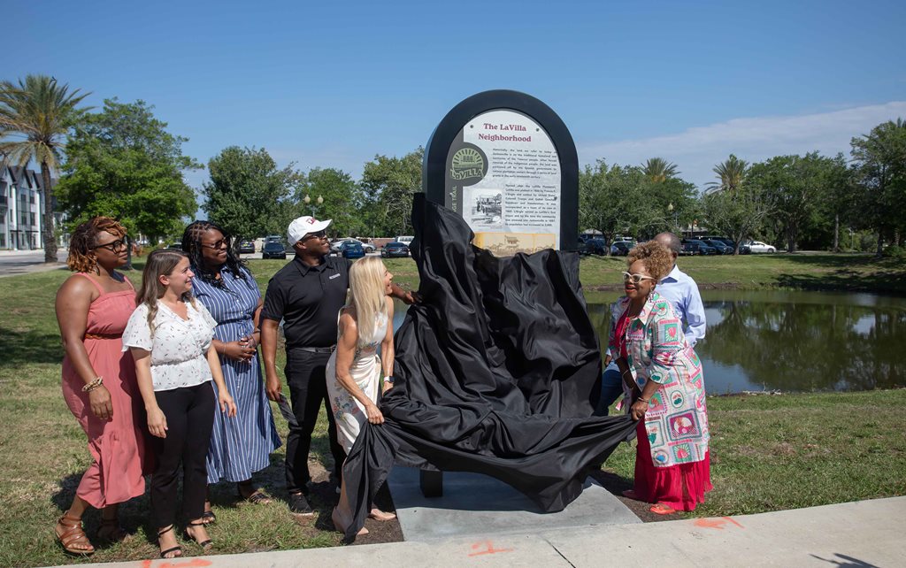 Image of the unveiling of the trailhead marker for the LaVilla: Lift Ev'ry Voice & Sing Heritage Trail