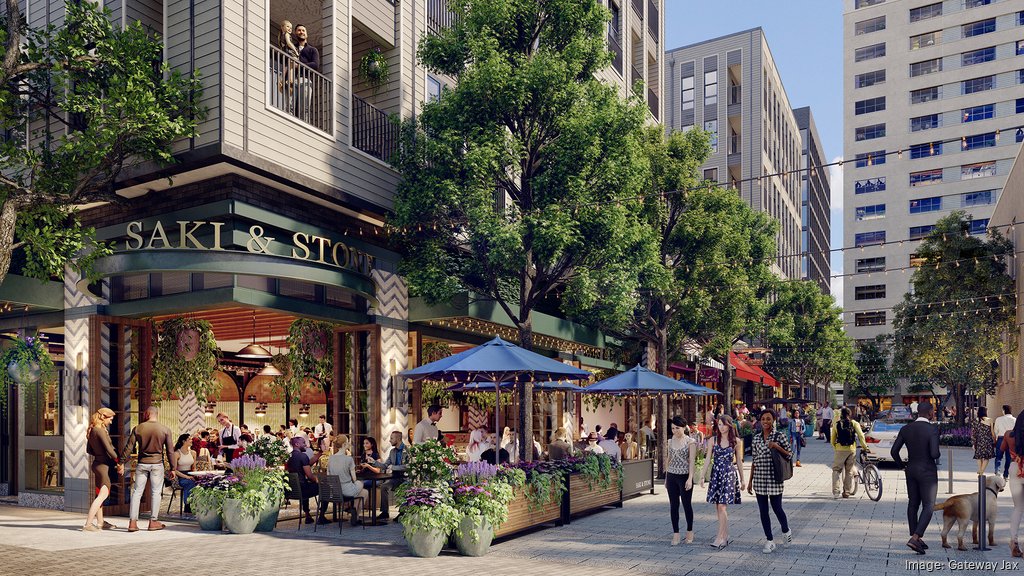 Rendering of Pearl Square's Vandaveer's activated ground floor outdoor space