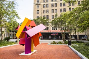 Image of the Jaxoscope art piece at Jesse B. Smith Memorial Plaza across the street from the Florida Theatre